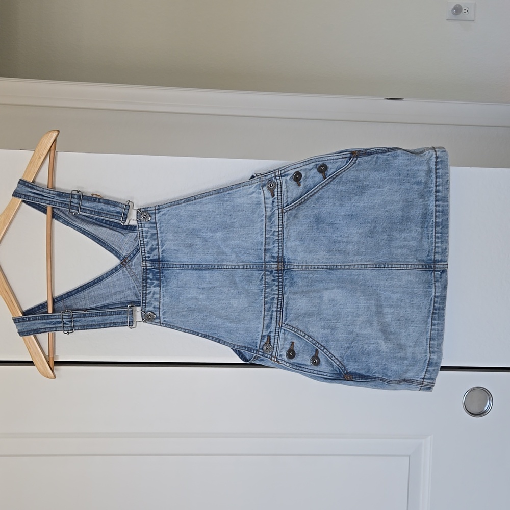 Free People denim jean overall mini dress 26 light blue